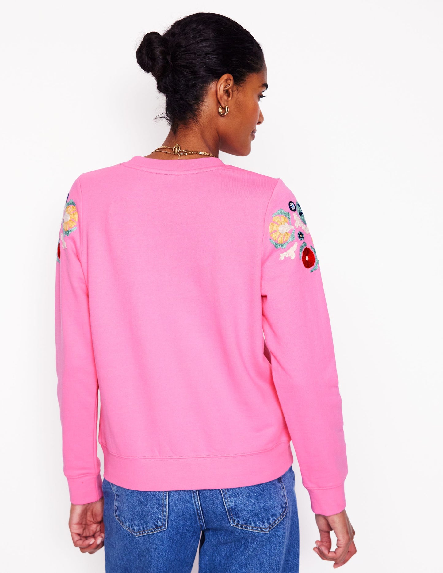 Hannah Embroidered Sweatshirt-Pink Rose