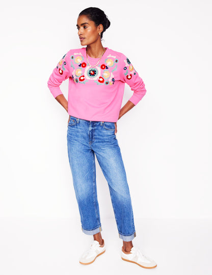 Hannah Embroidered Sweatshirt-Pink Rose