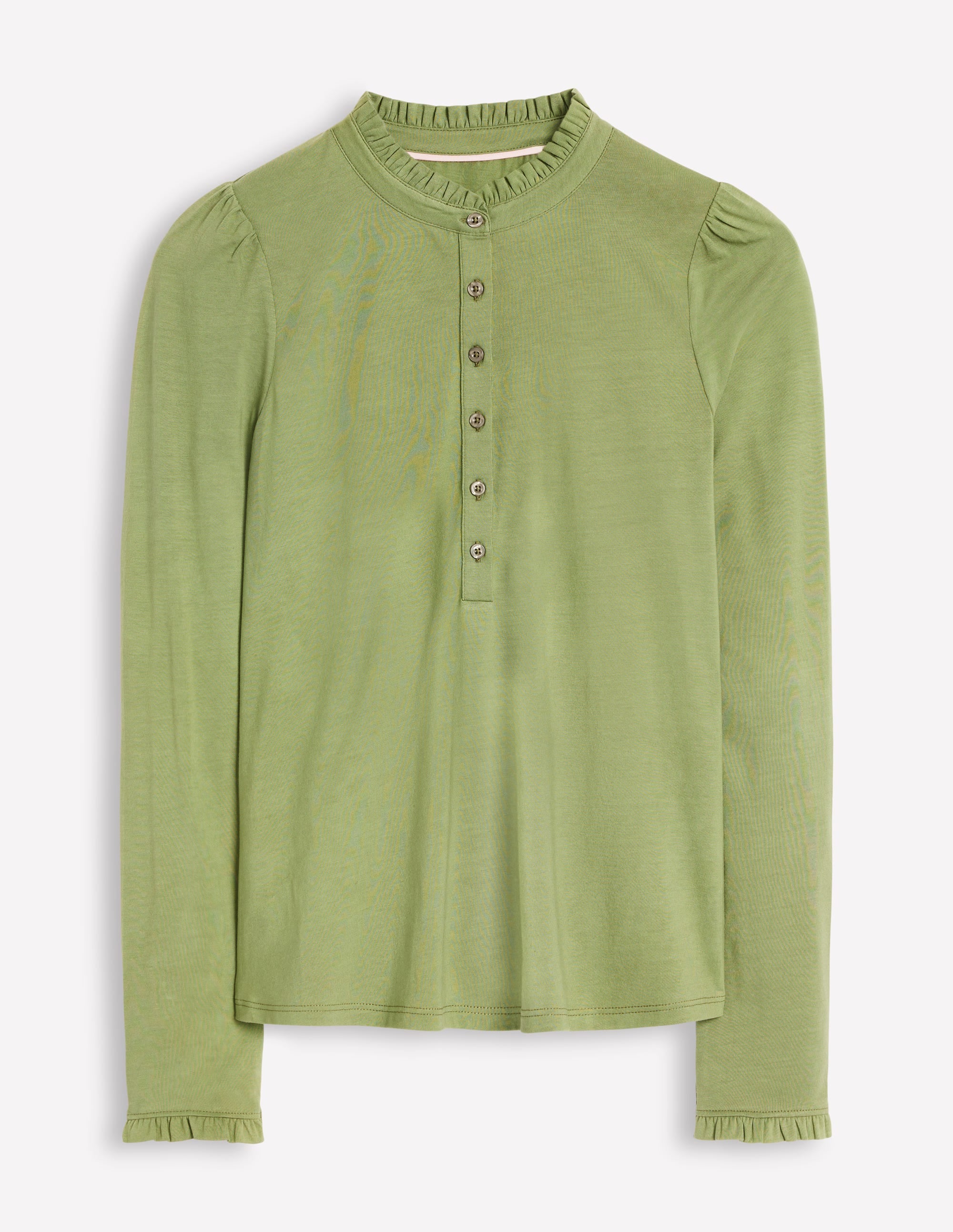 Supersoft Frill Henley Top-Larch Green - Image 5