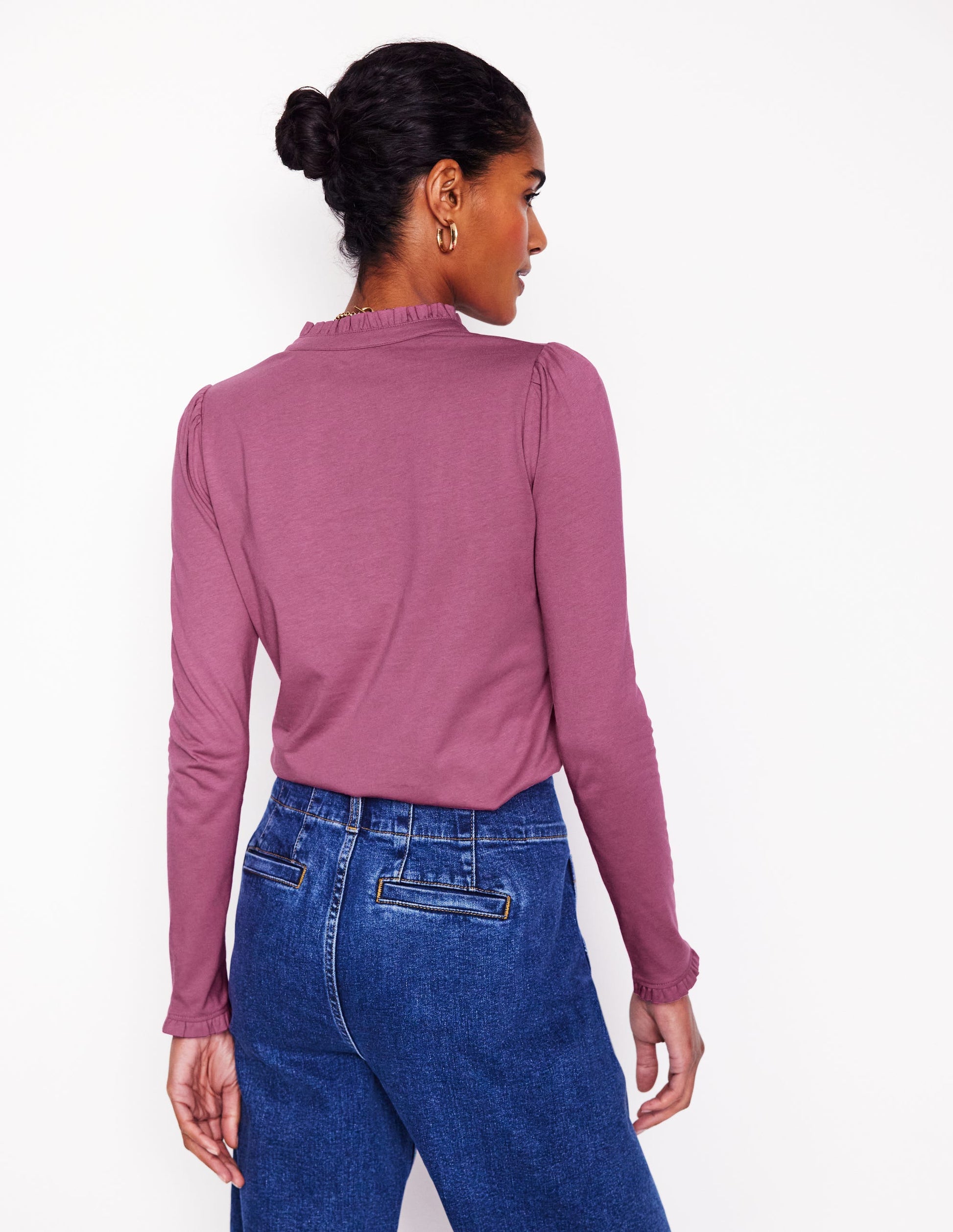 Supersoft Frill Henley Top-Purple Damson-3