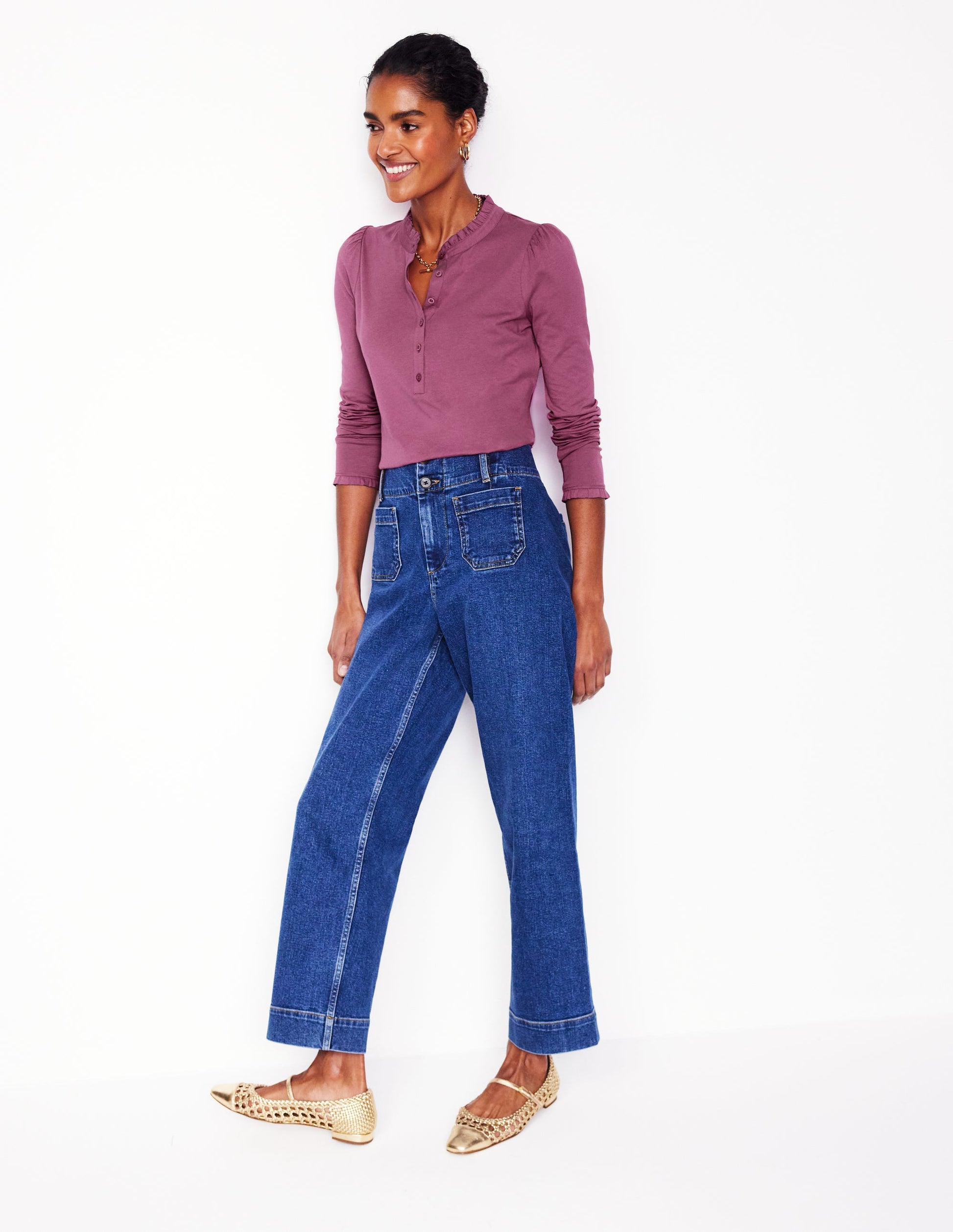Supersoft Frill Henley Top-Purple Damson-4