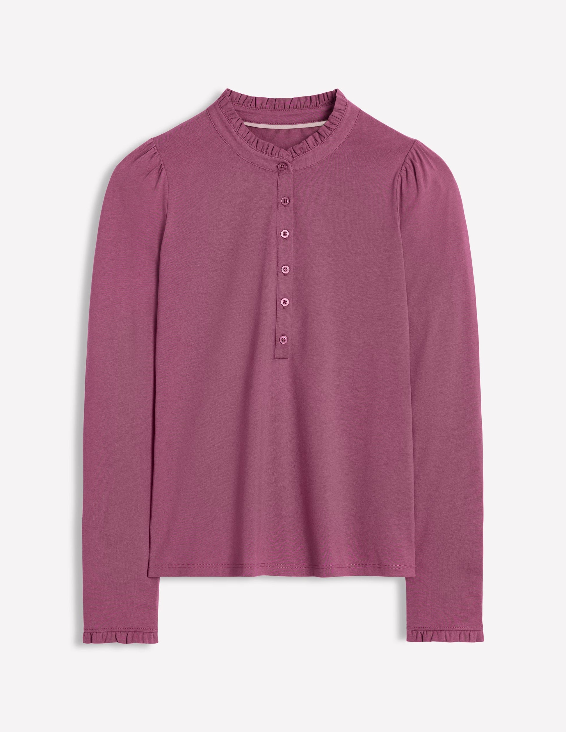 Supersoft Frill Henley Top-Purple Damson-5