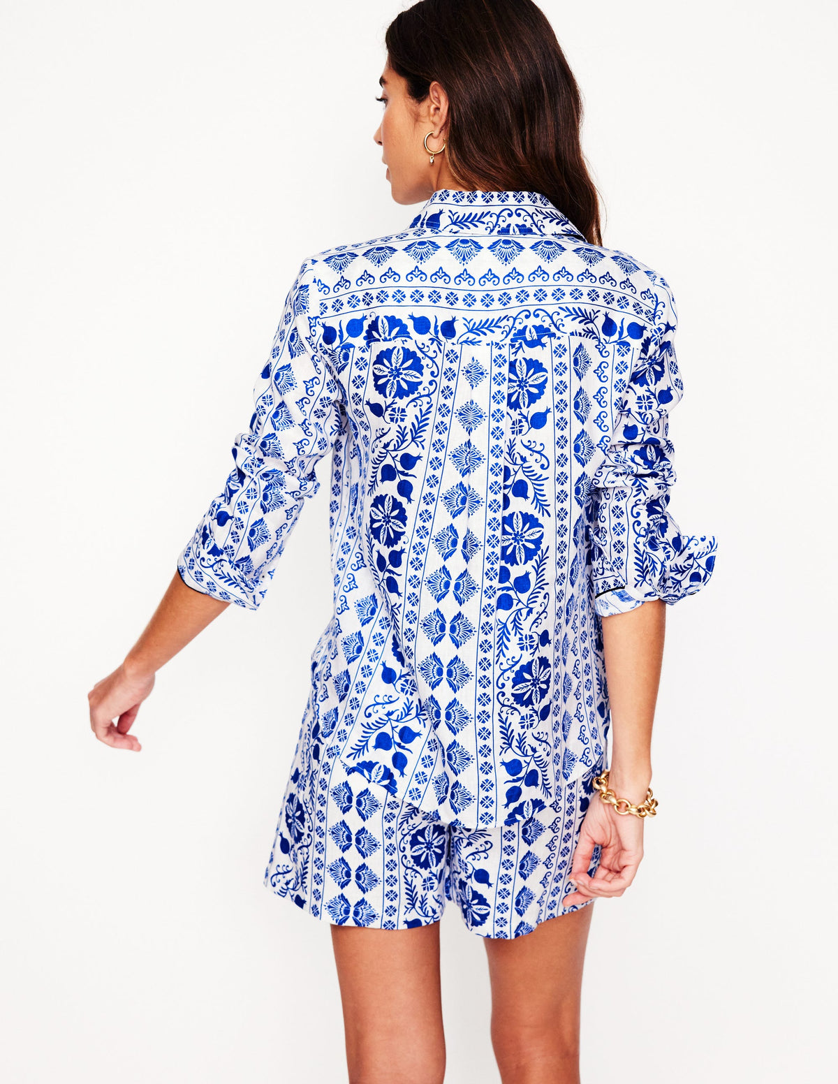 Sienna Linen Shirt-Ivory, Ornate Border - Image 3