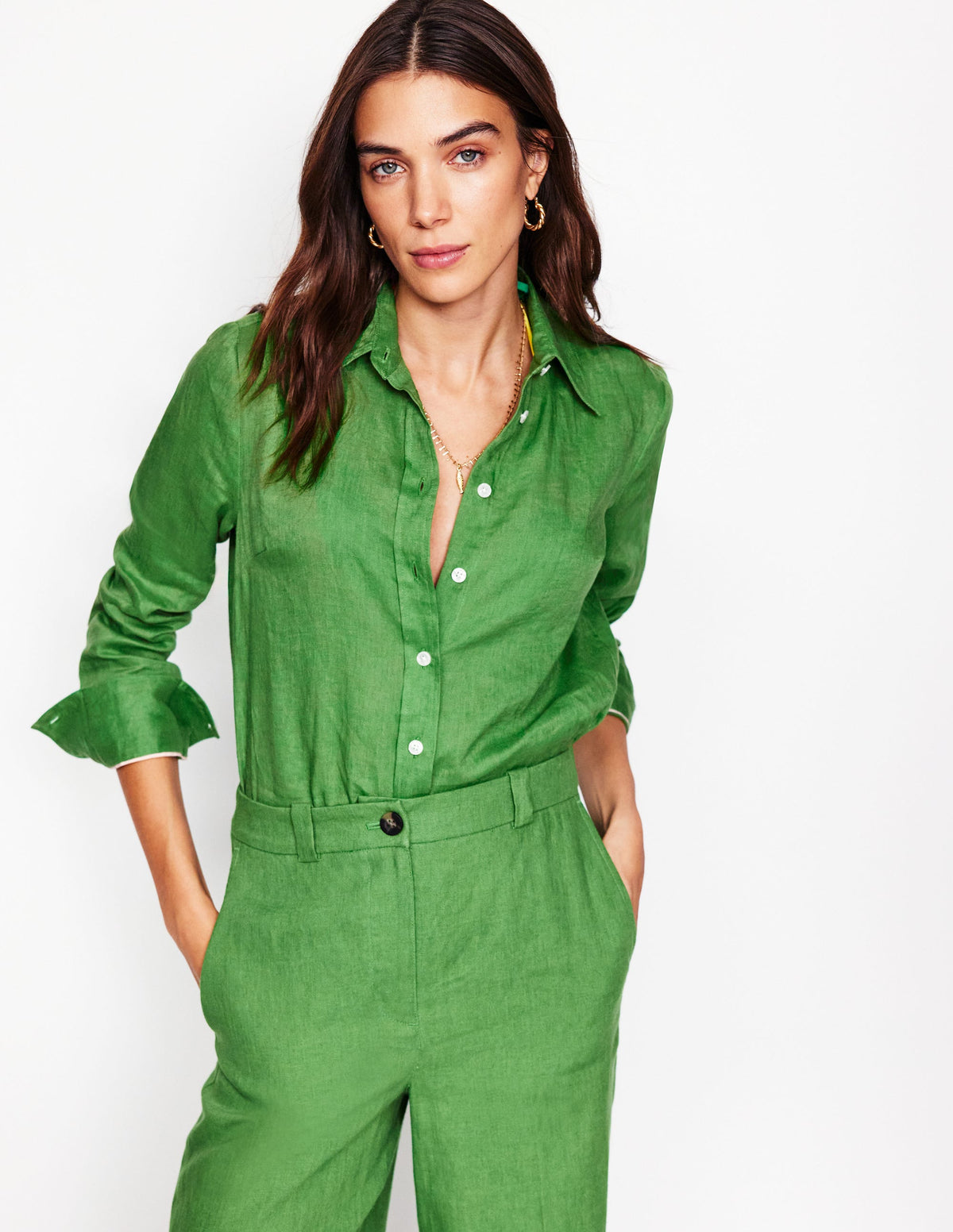 Sienna Linen Shirt-Paradise Green - Image 1