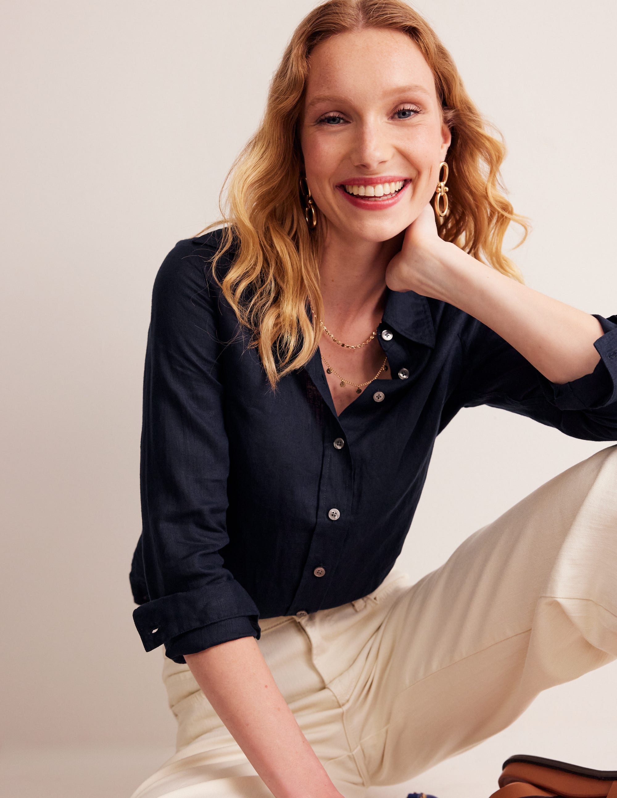Sienna Linen Shirt-Navy - Image 1