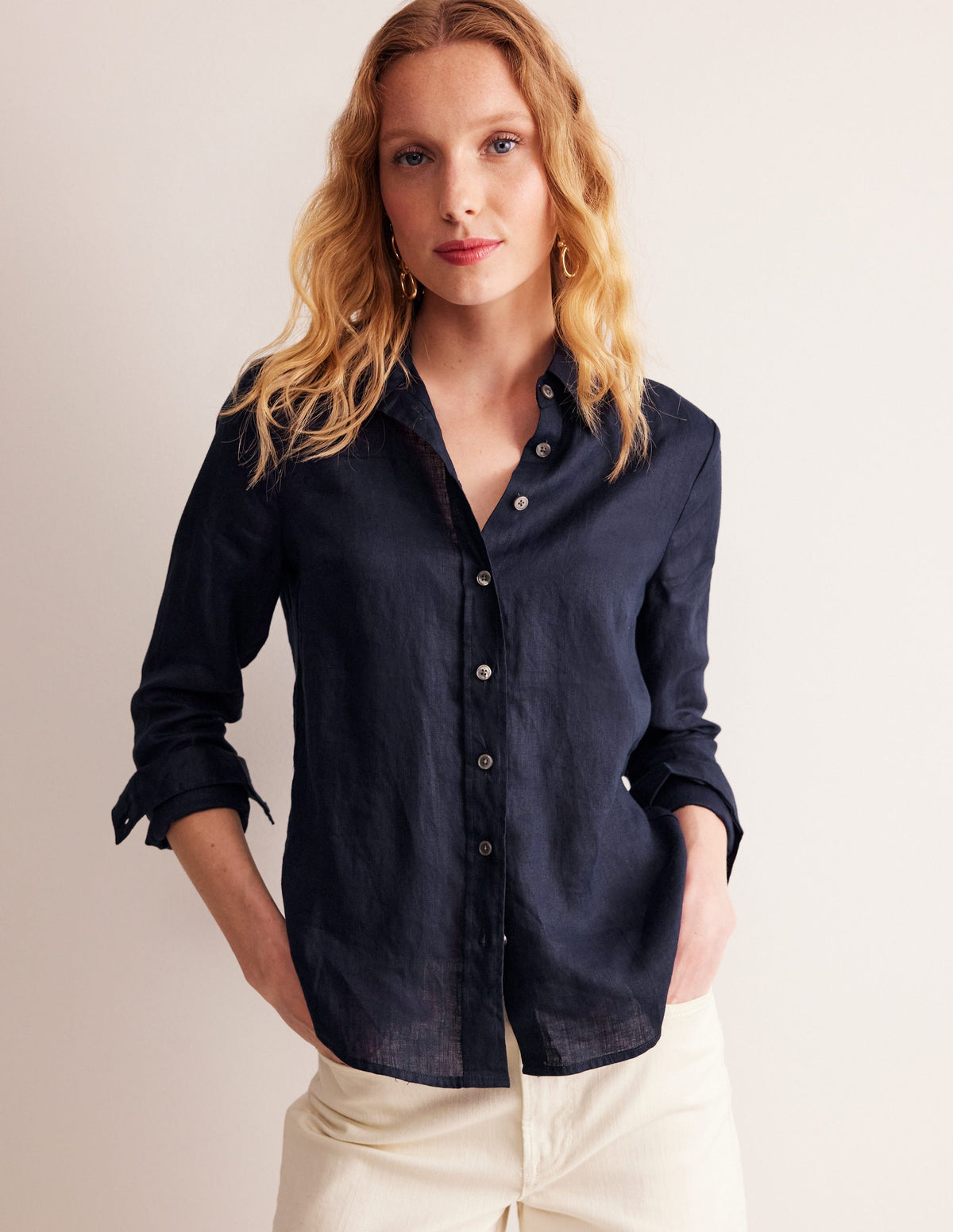 Sienna Linen Shirt-Navy - Image 4