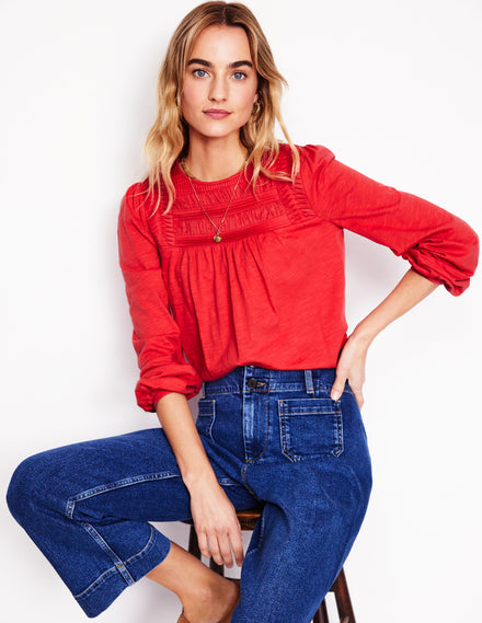 Pintuck Yoke Top-Berry Red