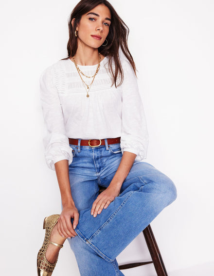 Pintuck Yoke Top-White