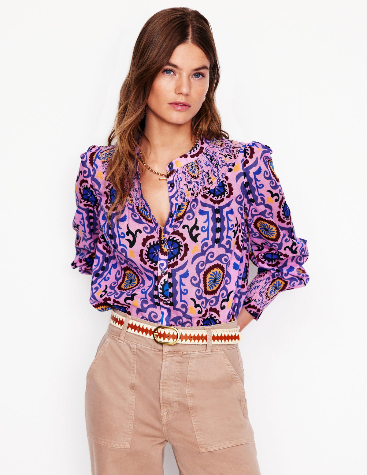 Effie Smocked Blouse-Soft Lavender, Ornamental Wave - Image 1