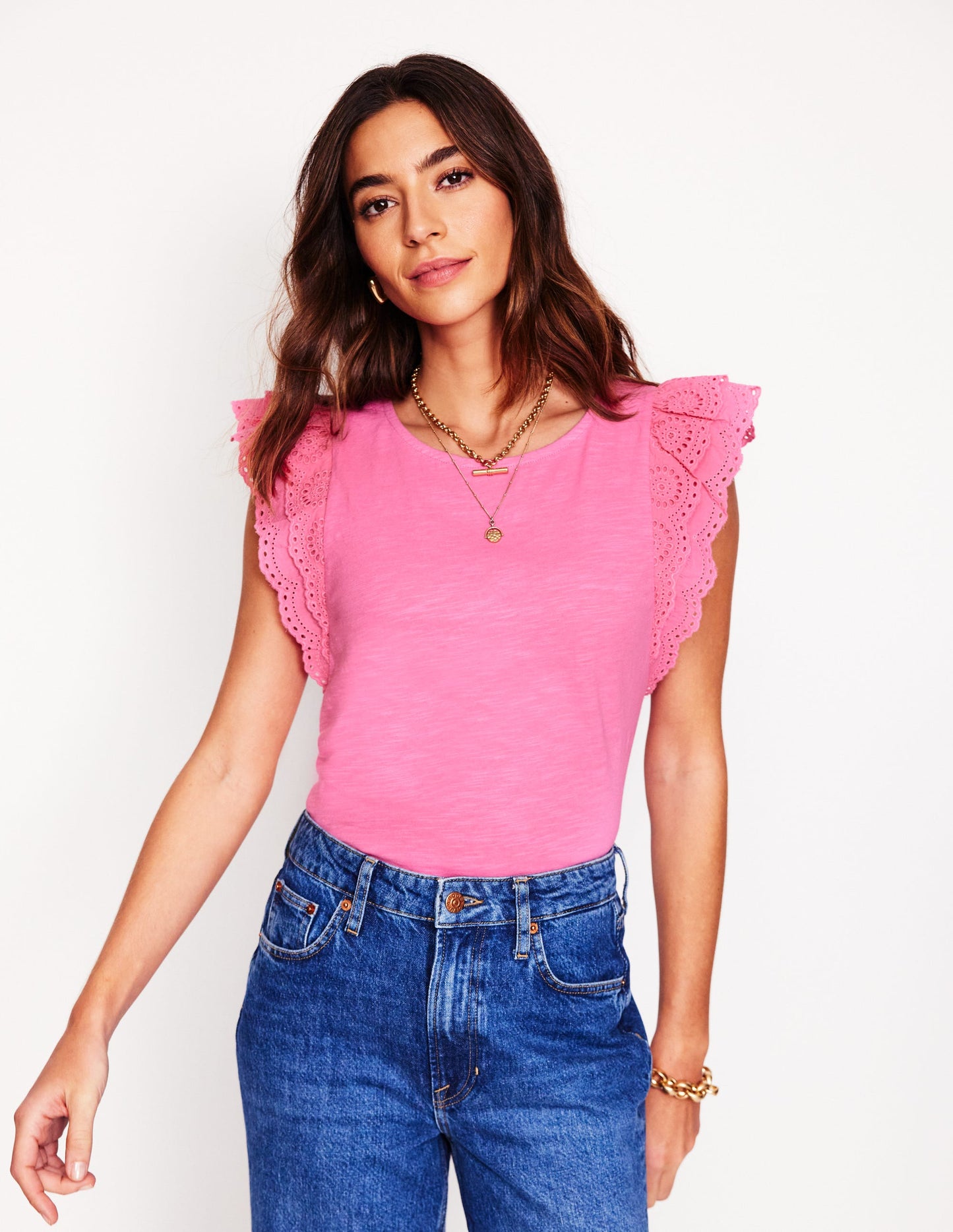 Belle Broderie Sleeve Top-Pink Rose