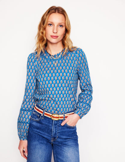 Daisy Long Sleeve Top-Gallery Blue, Camellia Stamp