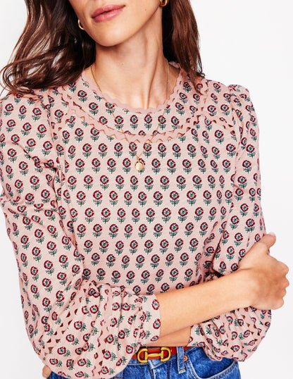 Daisy Long Sleeve Top-Milkshake, Camellia Stamp