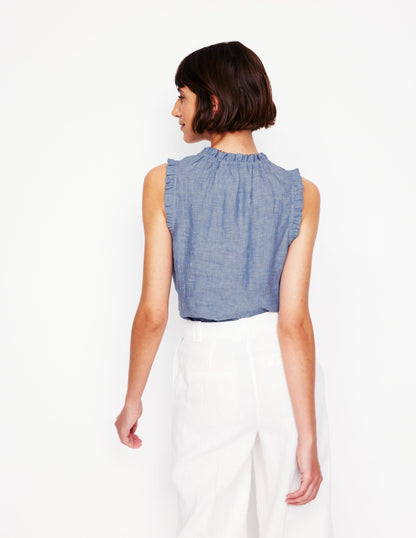 Sophie Ruffle Linen Top-Chambray