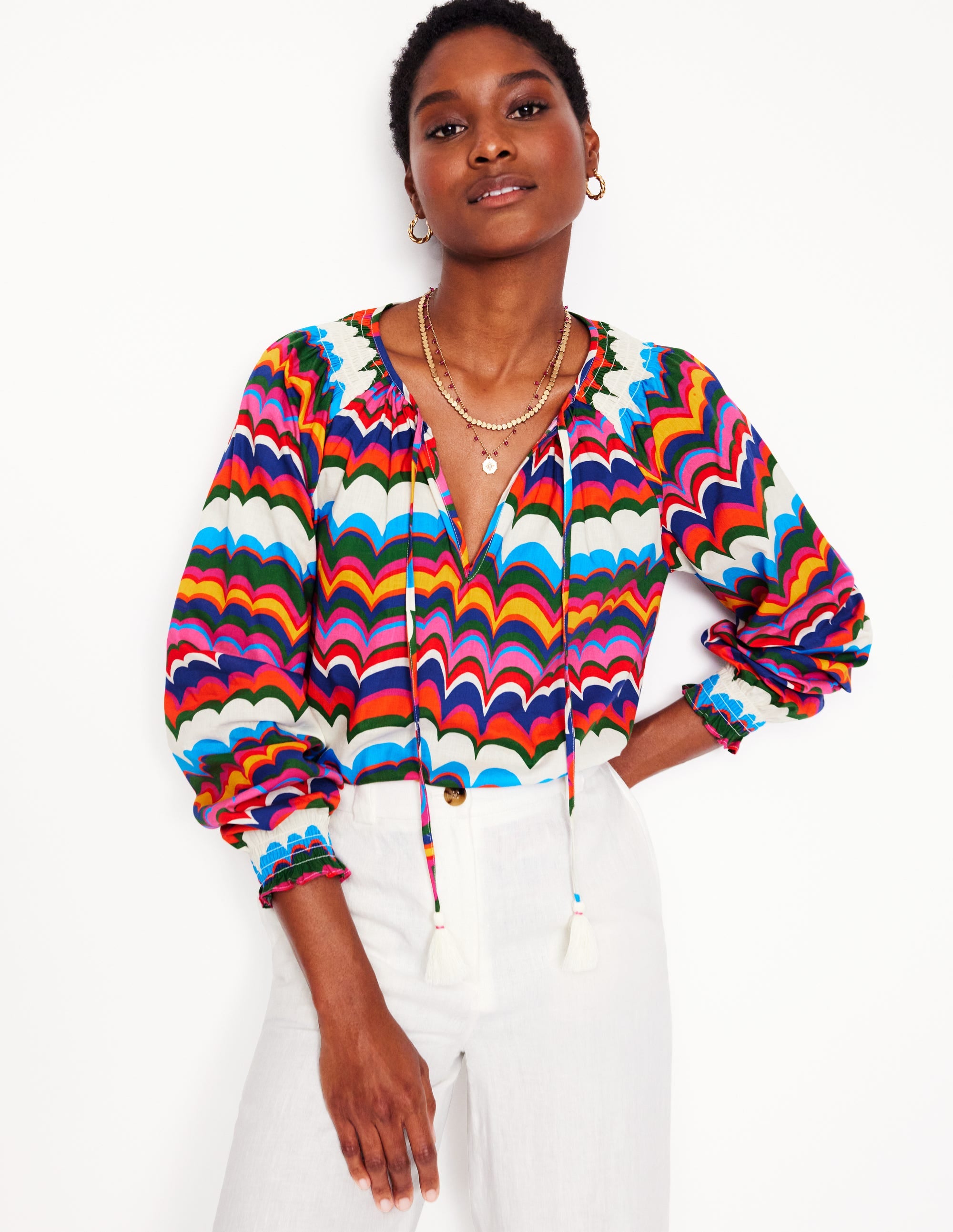 Easy Cotton Blouse-Multi, Abstract Wave - Image 1