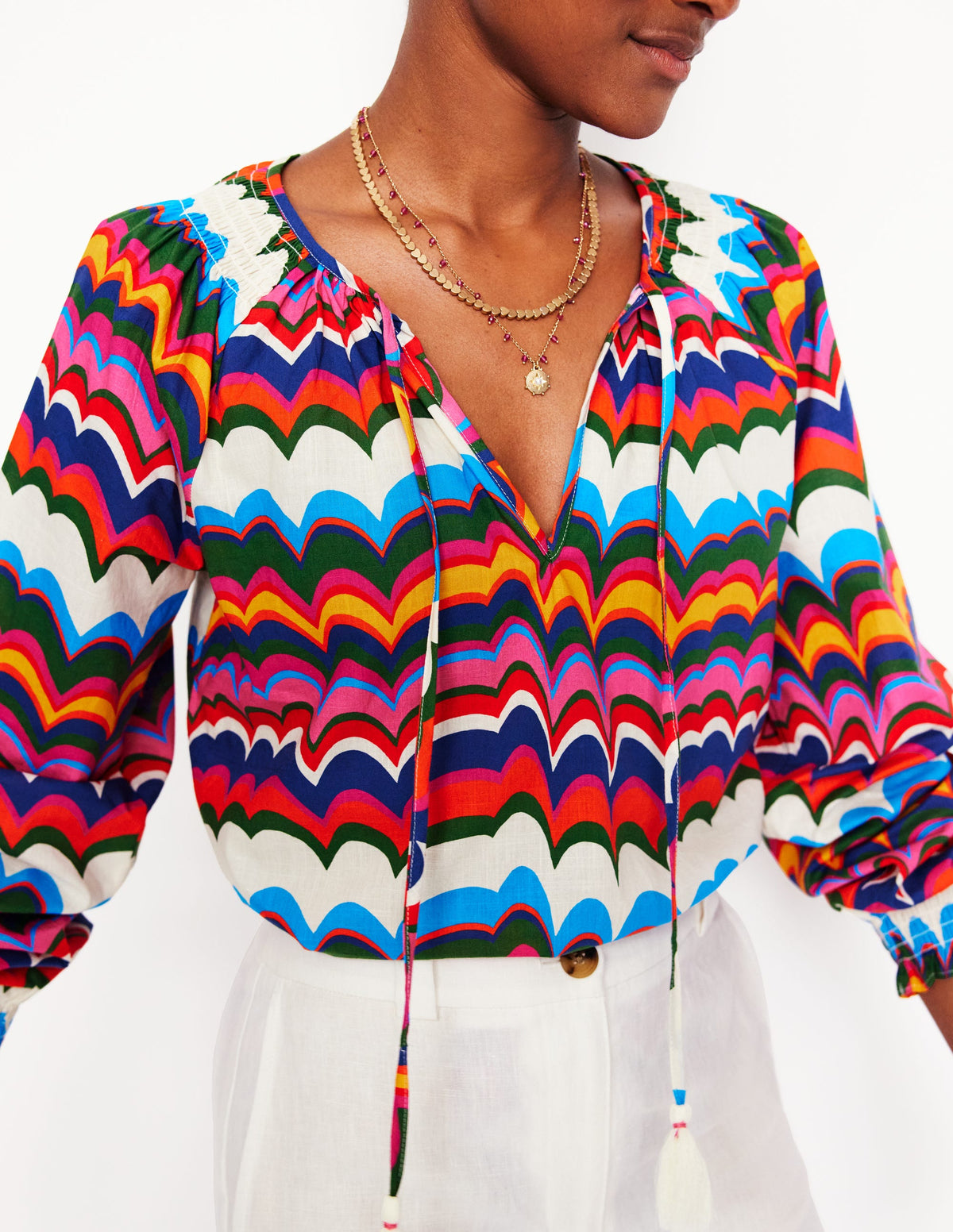 Easy Cotton Blouse-Multi, Abstract Wave - Image 3