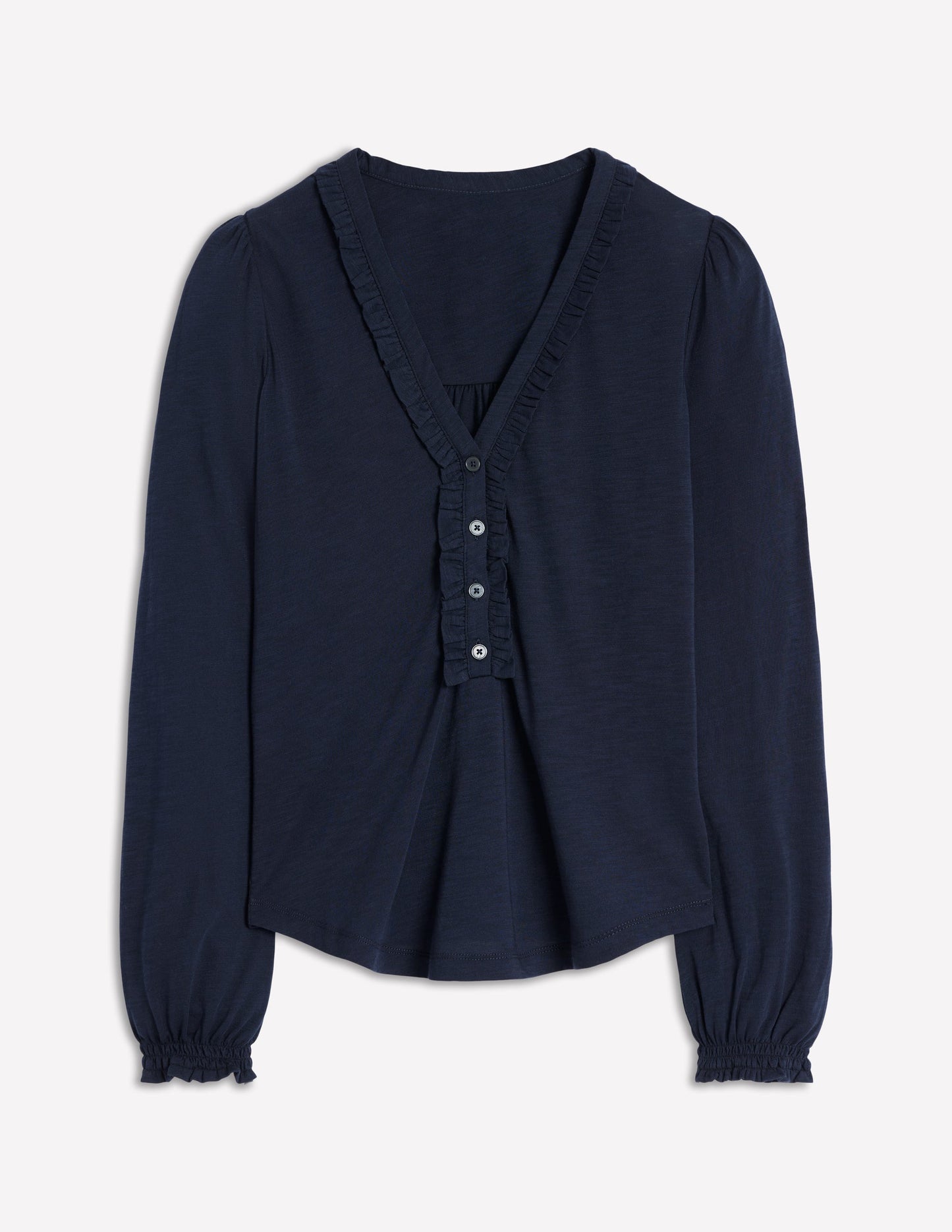 Poppy Ruffled Henley Top-Navy