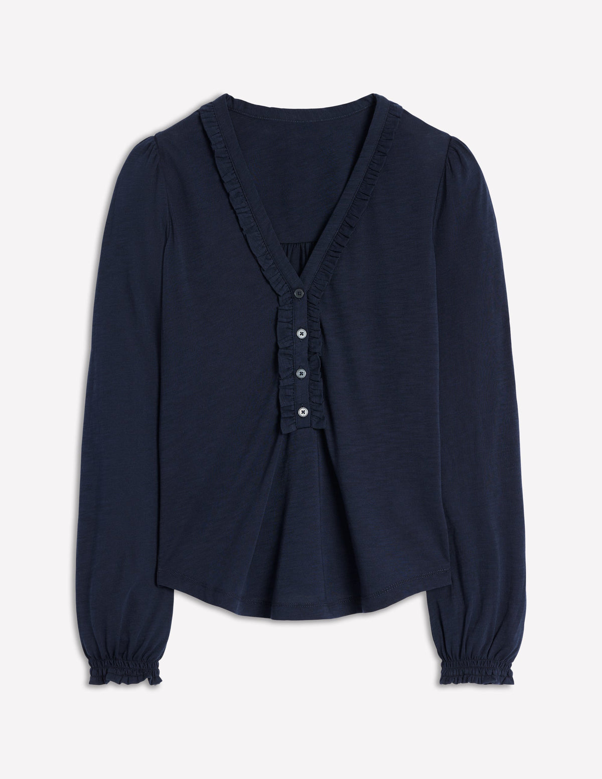 Poppy Ruffled Henley Top-Navy - Image 5