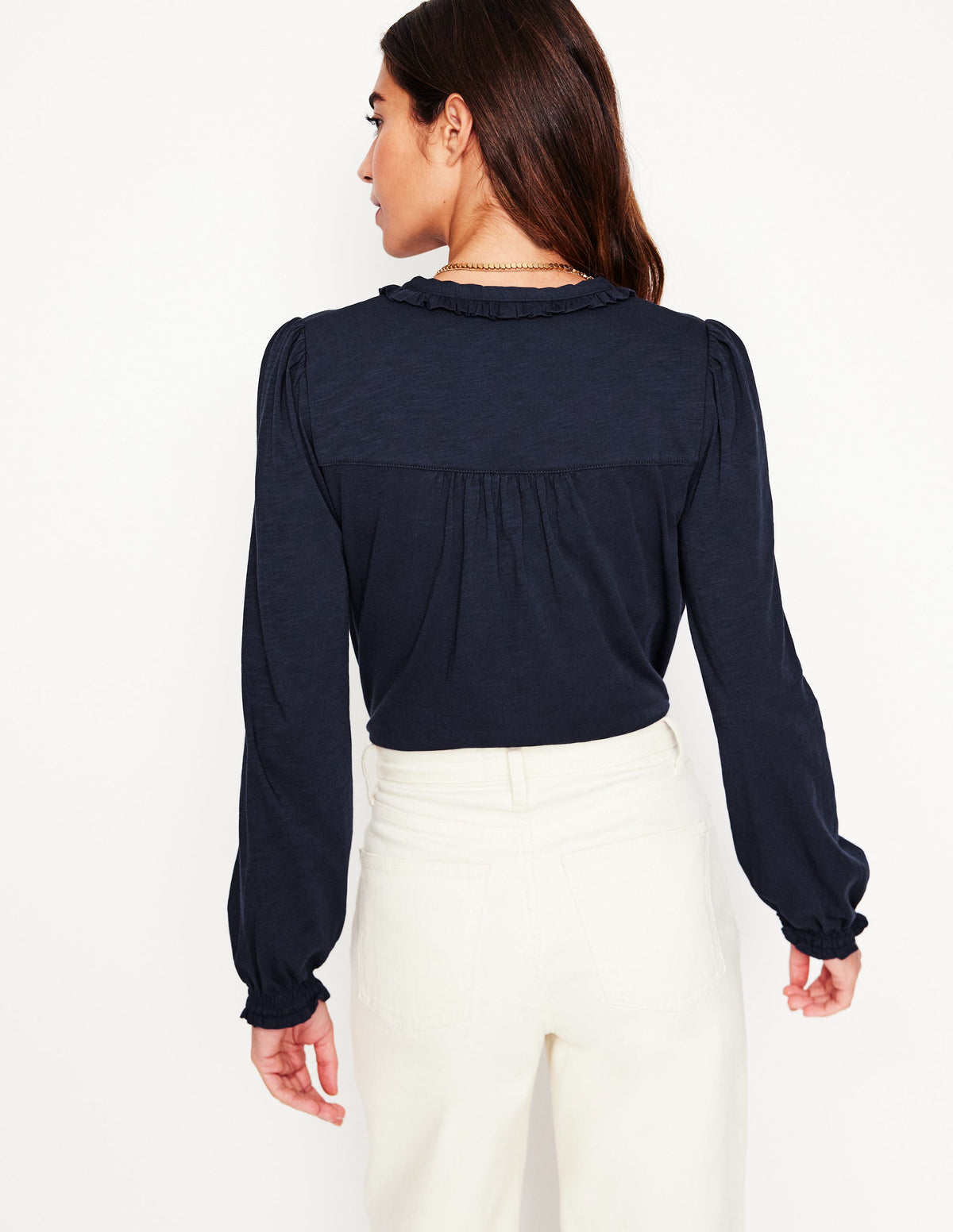 Poppy Ruffled Henley Top-Navy - Image 3