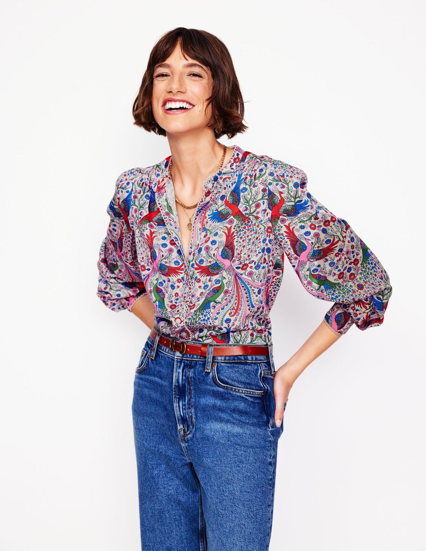 Ara Long Sleeve Top-Multi, Enchanting Peacock