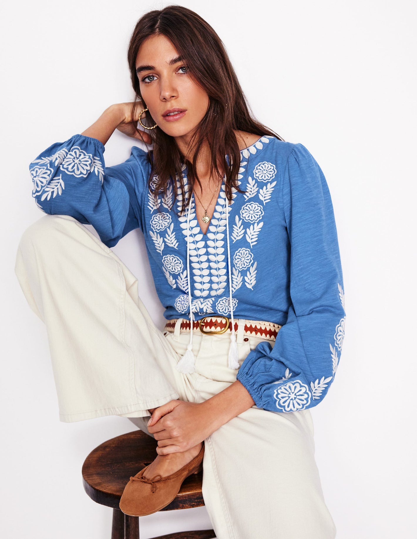 Nia Embroidered Top-Blue River