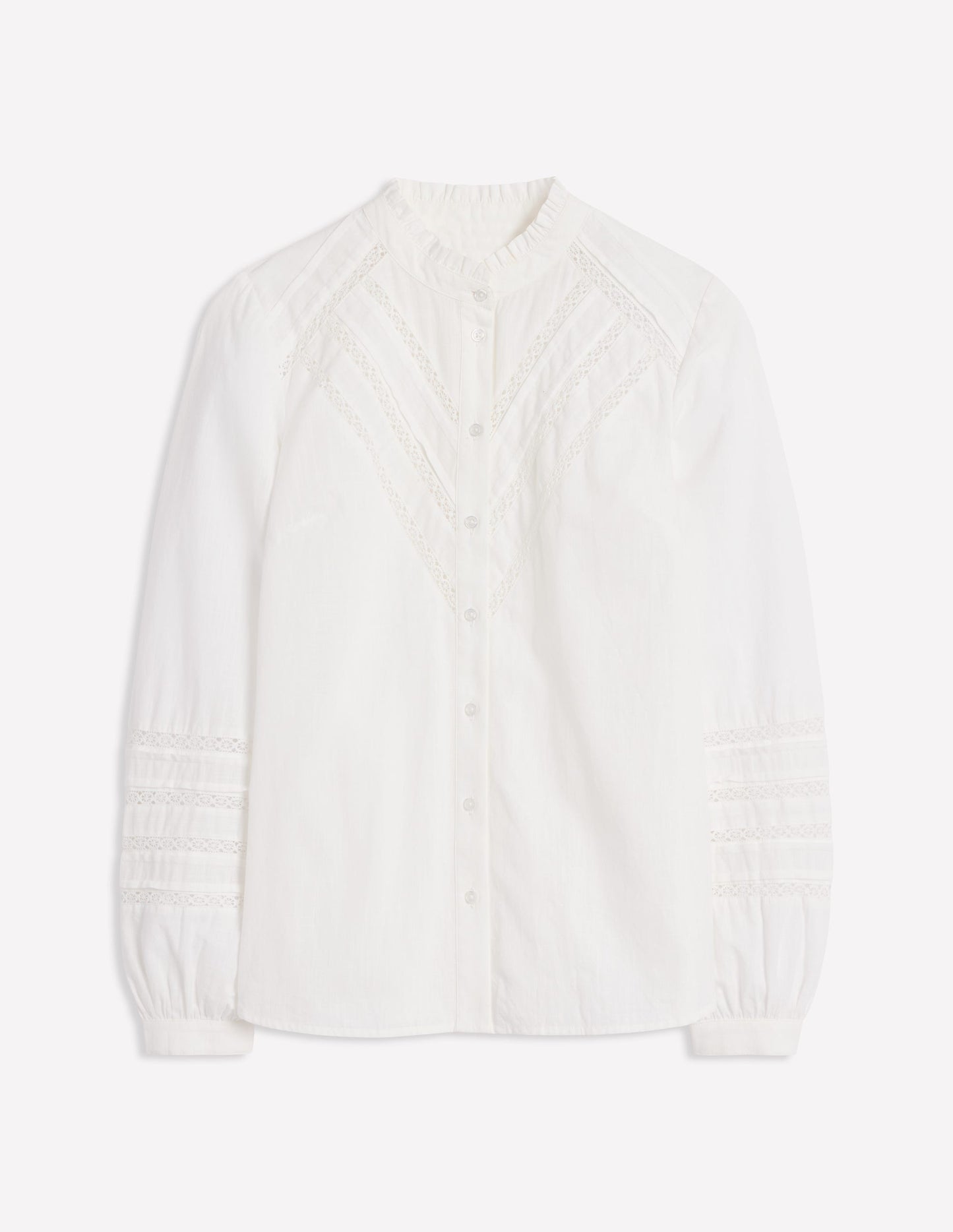 Lace Trim Cotton Blouse-White