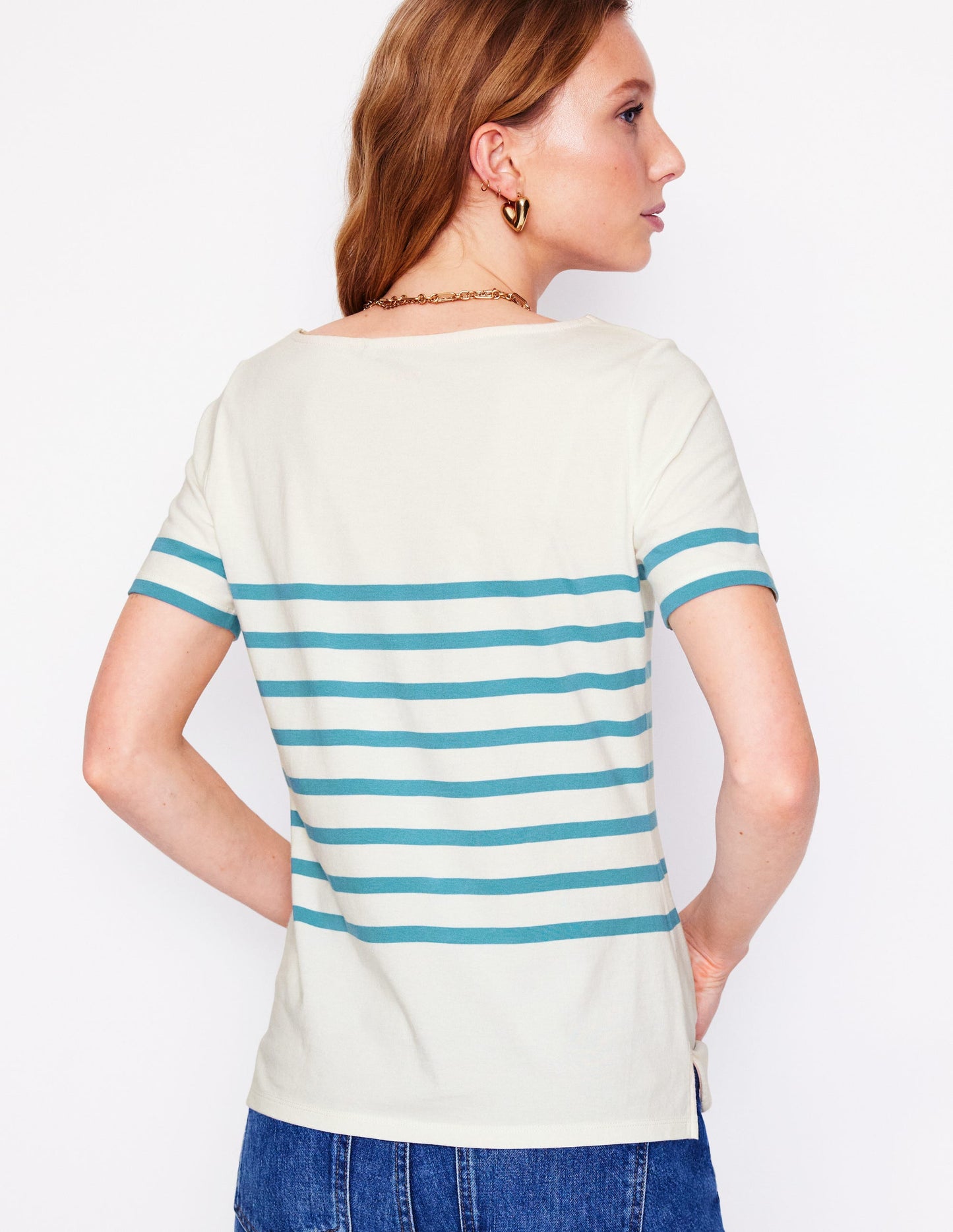 Ella Short Sleeve Breton-Ivory, Duck Egg Blue