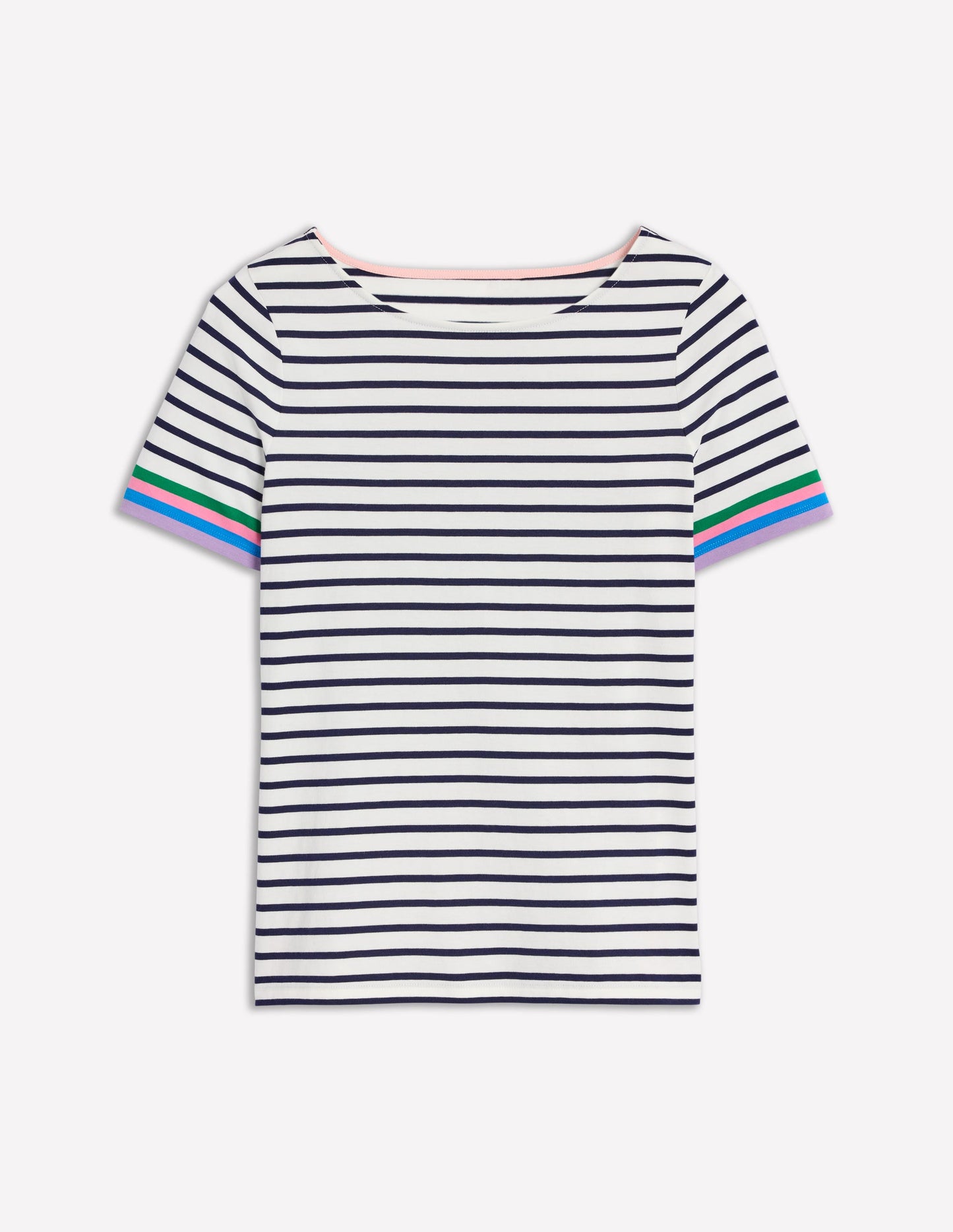 Ella Short Sleeve Breton-Emerald, Purple Sleeve Stripe