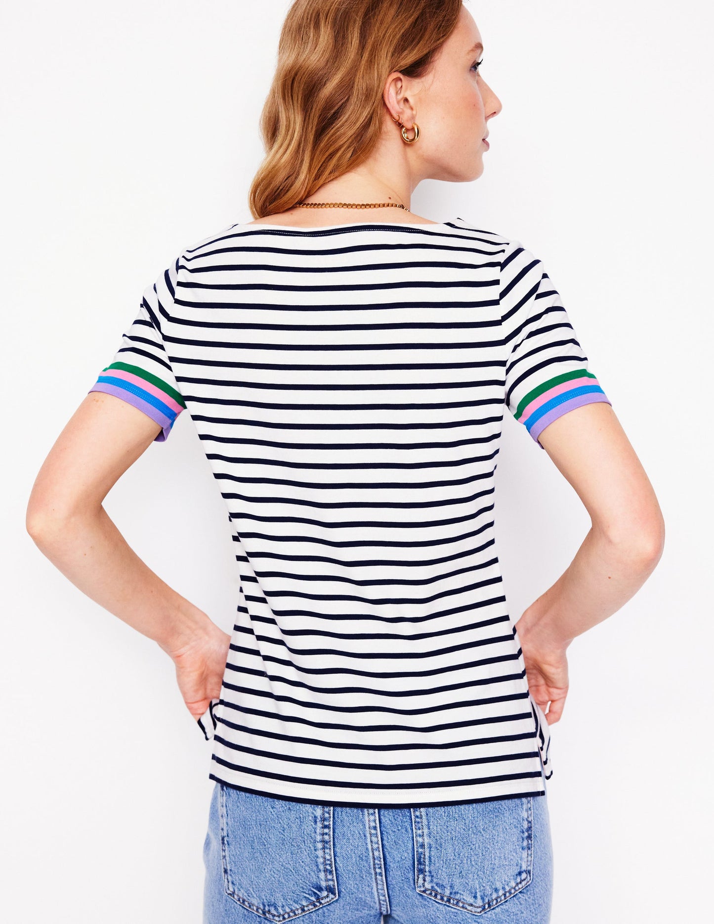 Ella Short Sleeve Breton-Emerald, Purple Sleeve Stripe