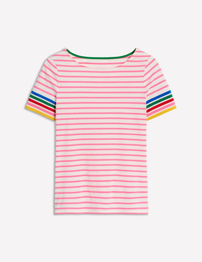 Ella Short Sleeve Breton-Pink Rose Multi Sleeve Stripe