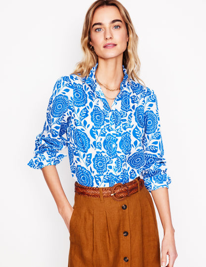 Felicity Cotton Blouse-Gallery Blue, Dahlia Stamp