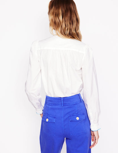 Felicity Cotton Blouse-White, Multi Stitch