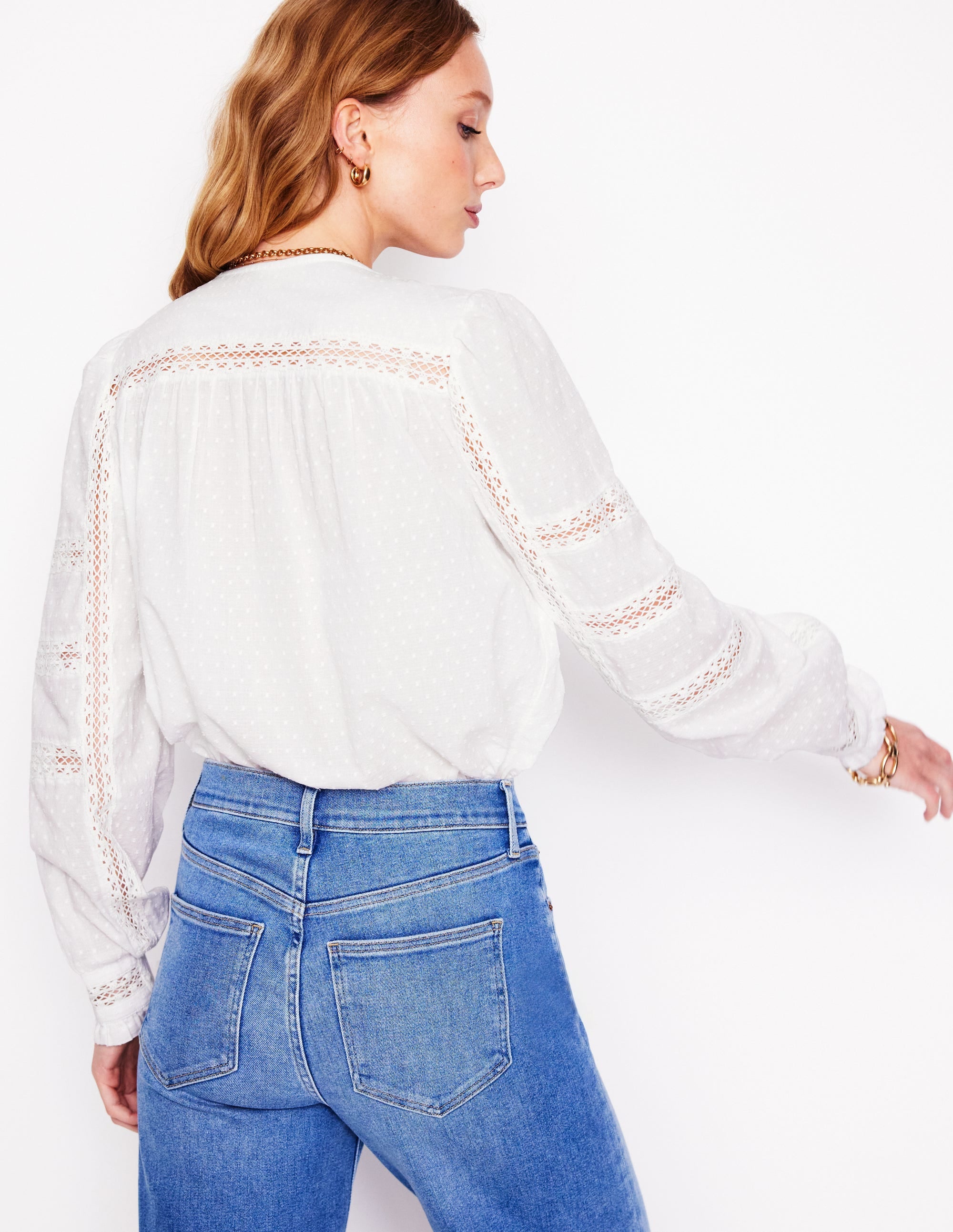 Embroidered Panel Blouse-White - Image 3