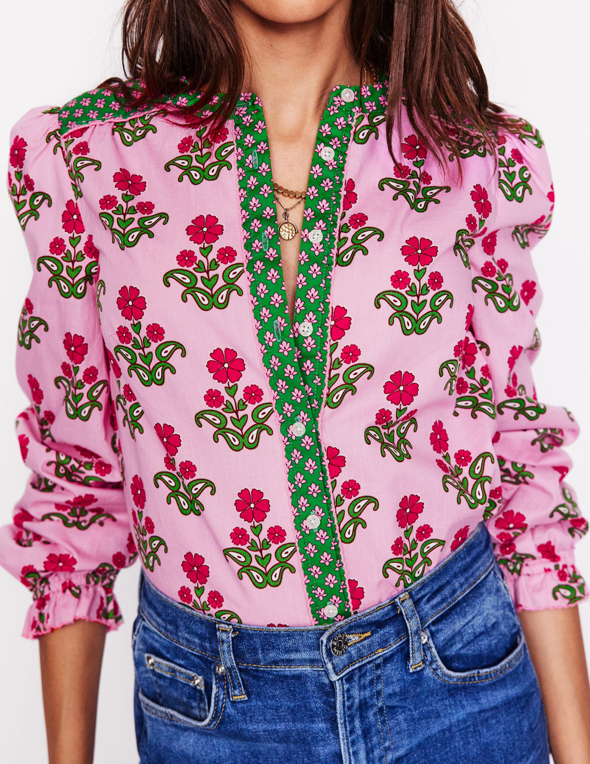 Arabella Cotton Blouse-Meadowsweet Pink, Pansy Stamp - Image 2