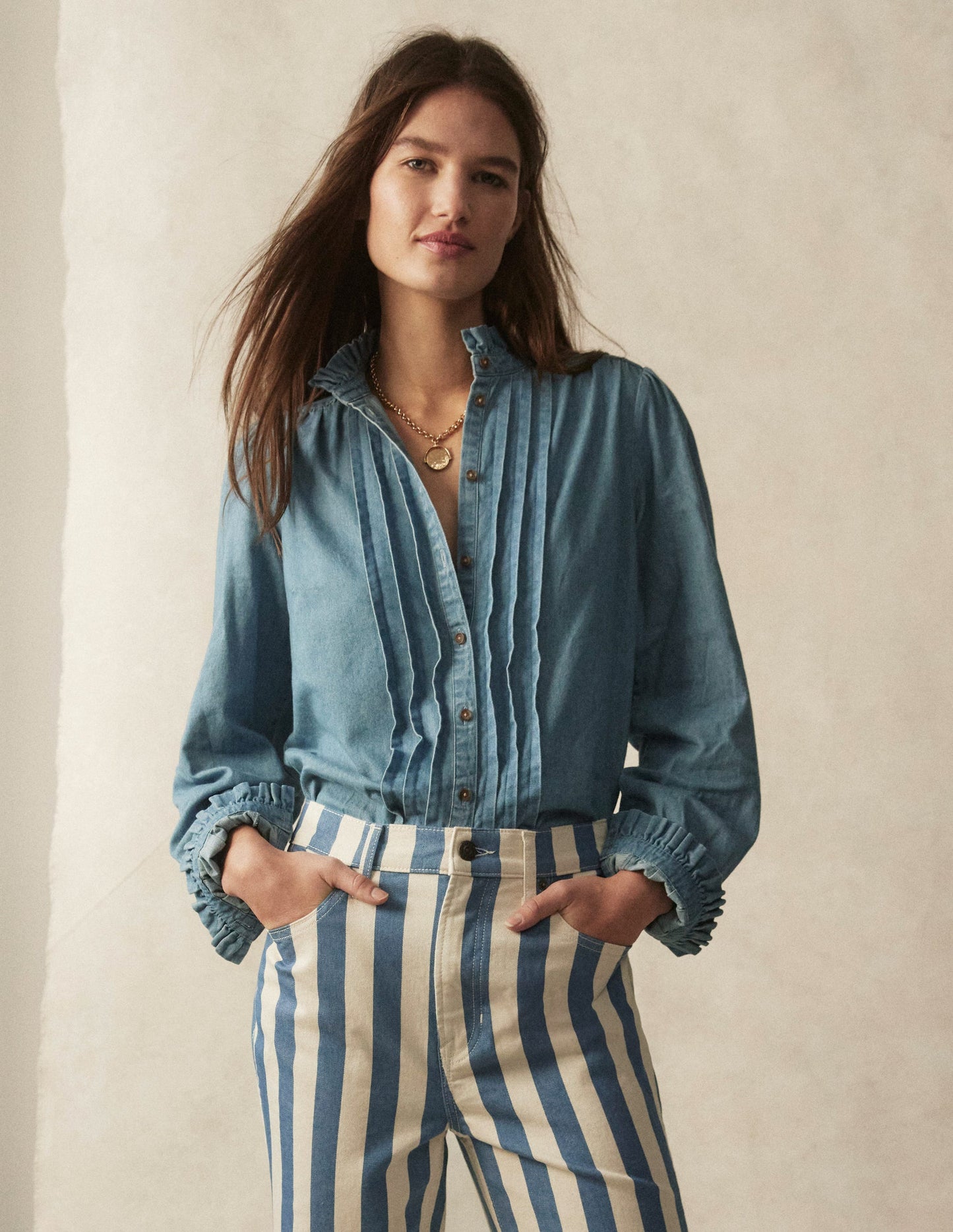 Felicity Denim Blouse-Light Authentic