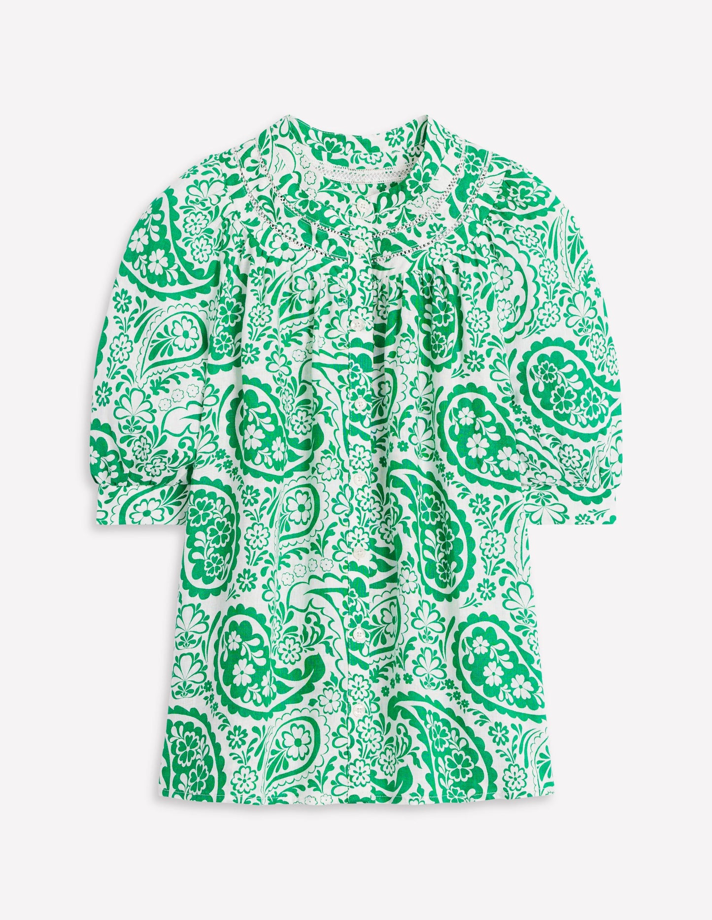 Bea Linen Top-Rich Emerald, Meadow Paisley