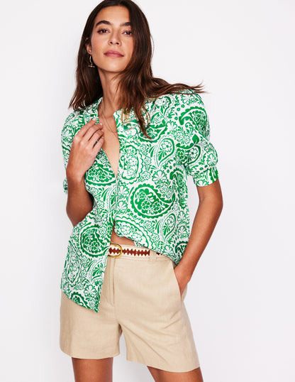 Bea Linen Top-Rich Emerald, Meadow Paisley