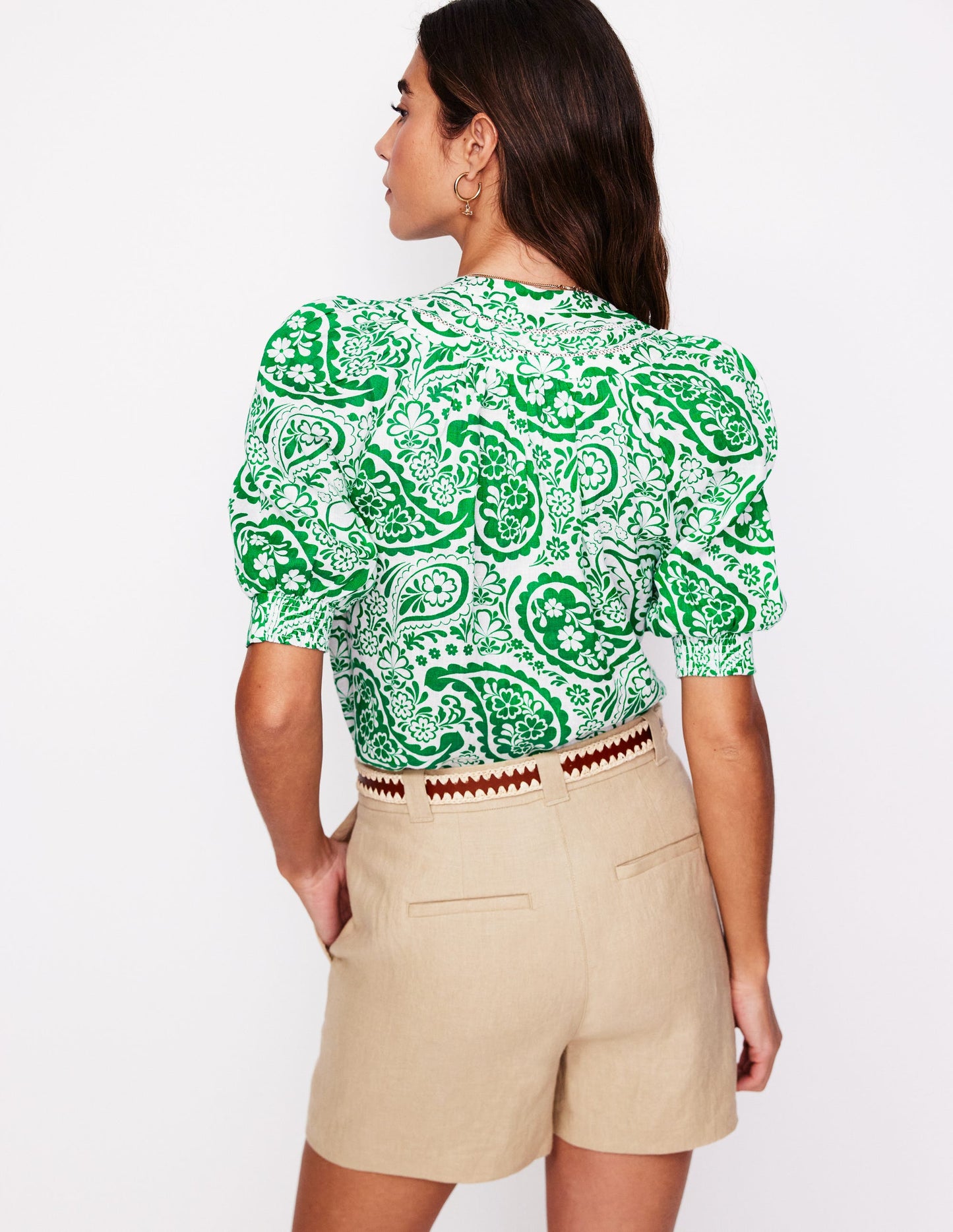 Bea Linen Top-Rich Emerald, Meadow Paisley