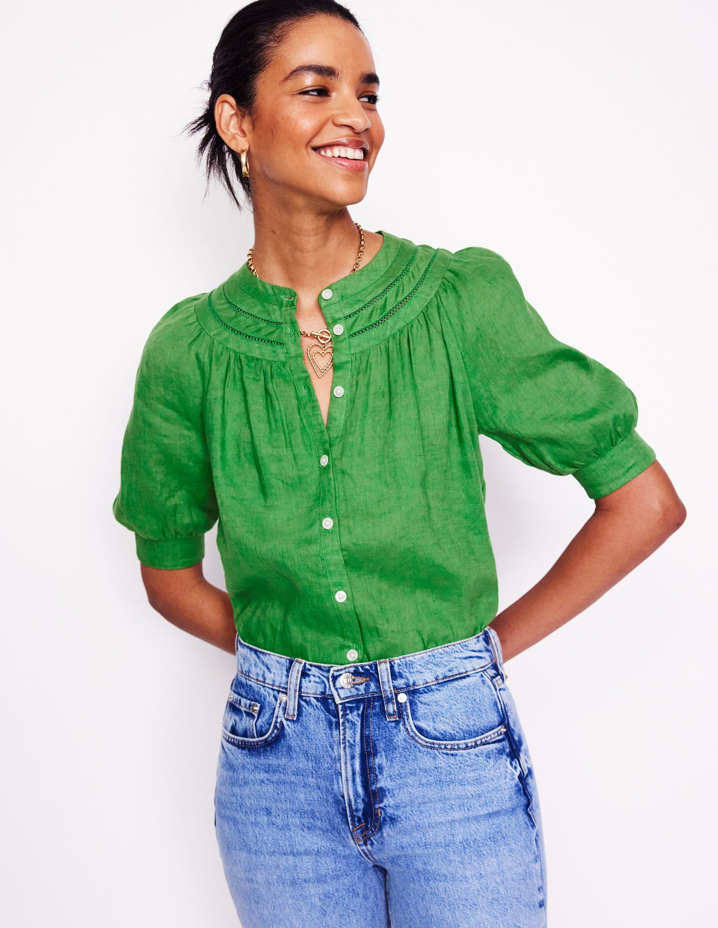 Bea Linen Top-Paradise Green