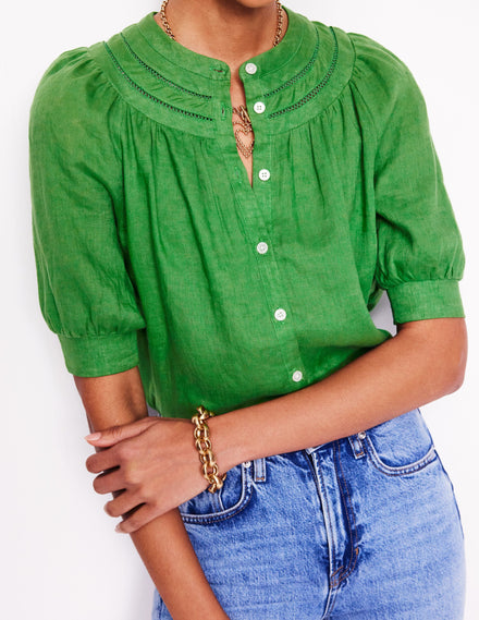 Bea Linen Top-Paradise Green