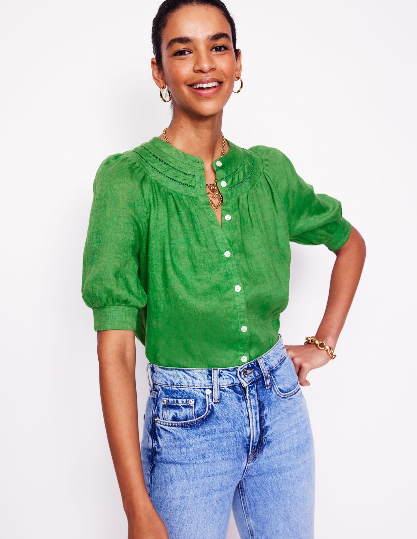 Bea Linen Top-Paradise Green