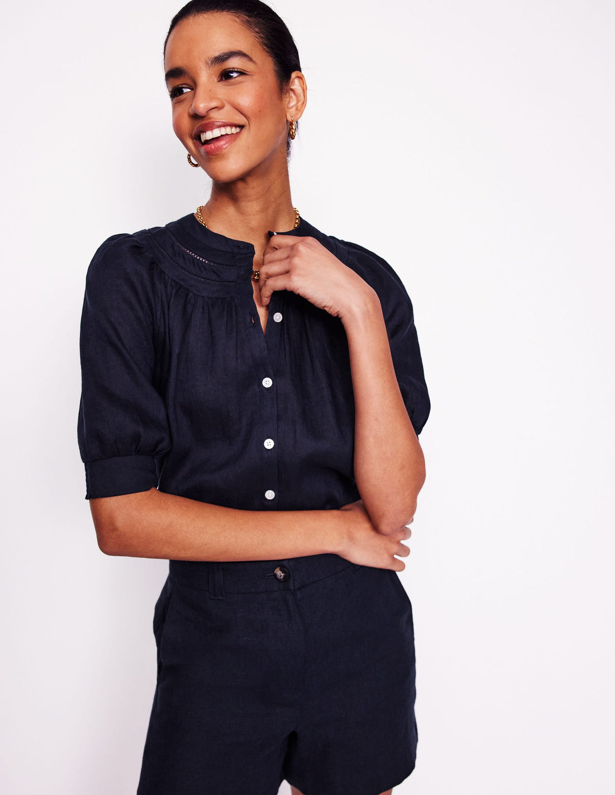Bea Linen Top-Navy - Image 1