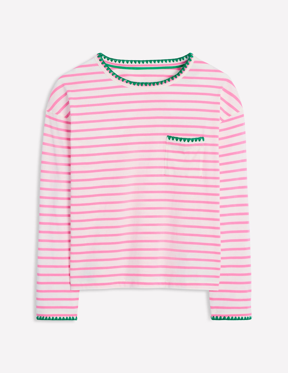 Blanket Stitch Boxy Top-Ivory, Pink Rose - Image 5