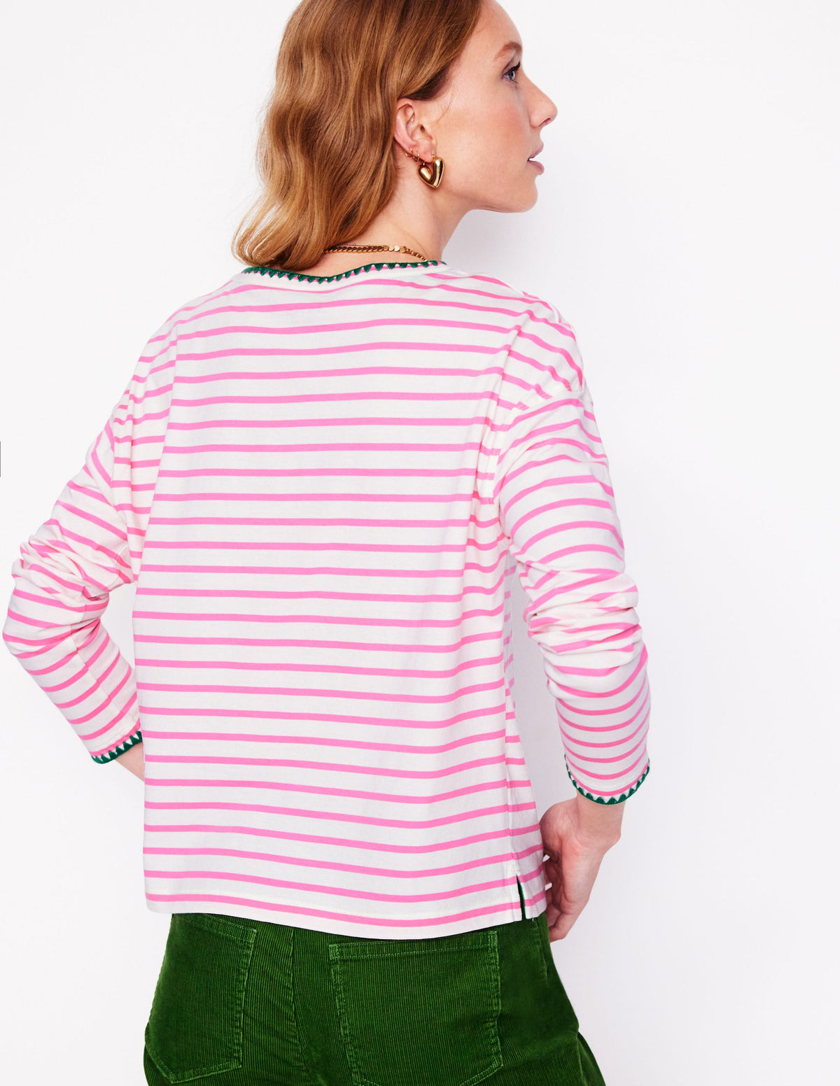 Blanket Stitch Boxy Top-Ivory, Pink Rose - Image 3