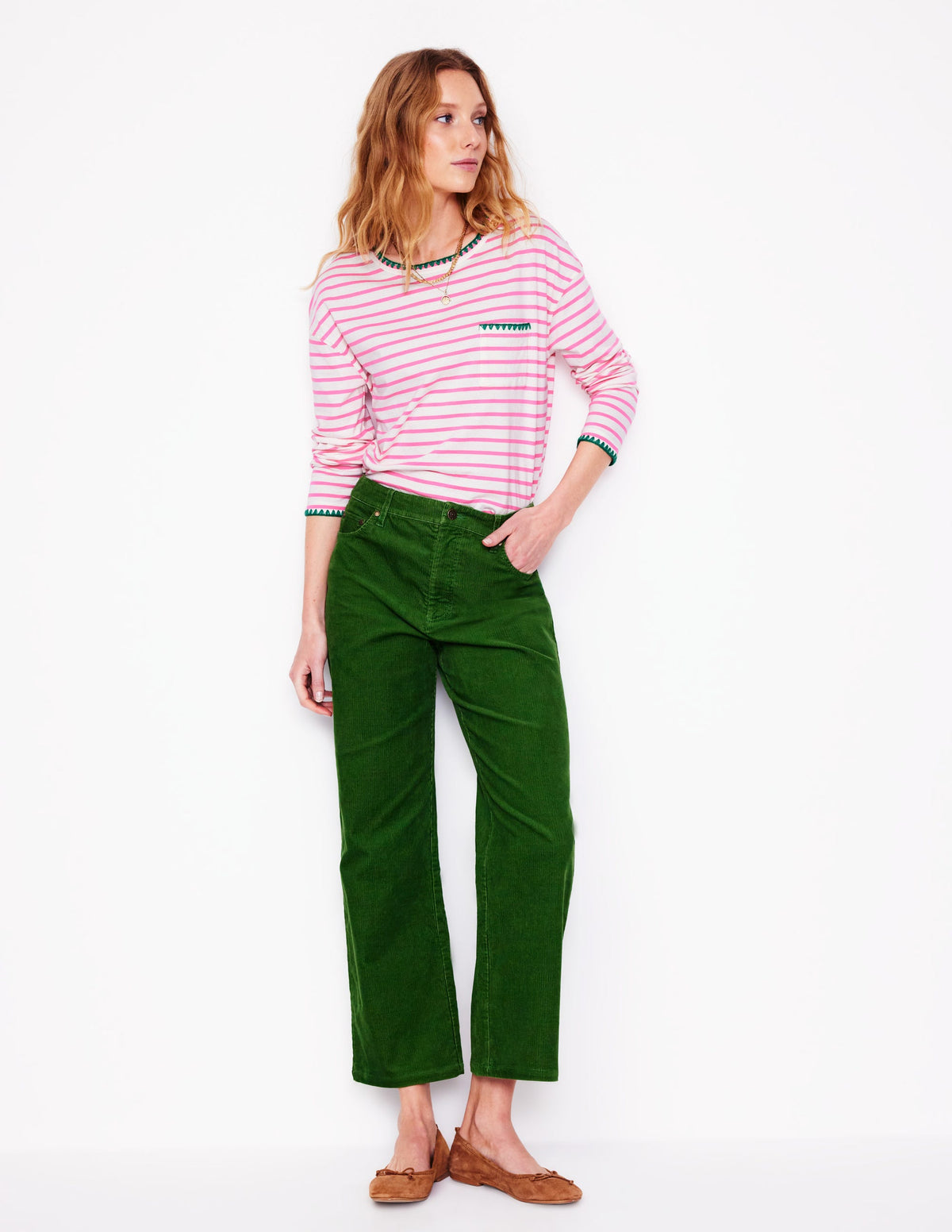 Blanket Stitch Boxy Top-Ivory, Pink Rose - Image 4