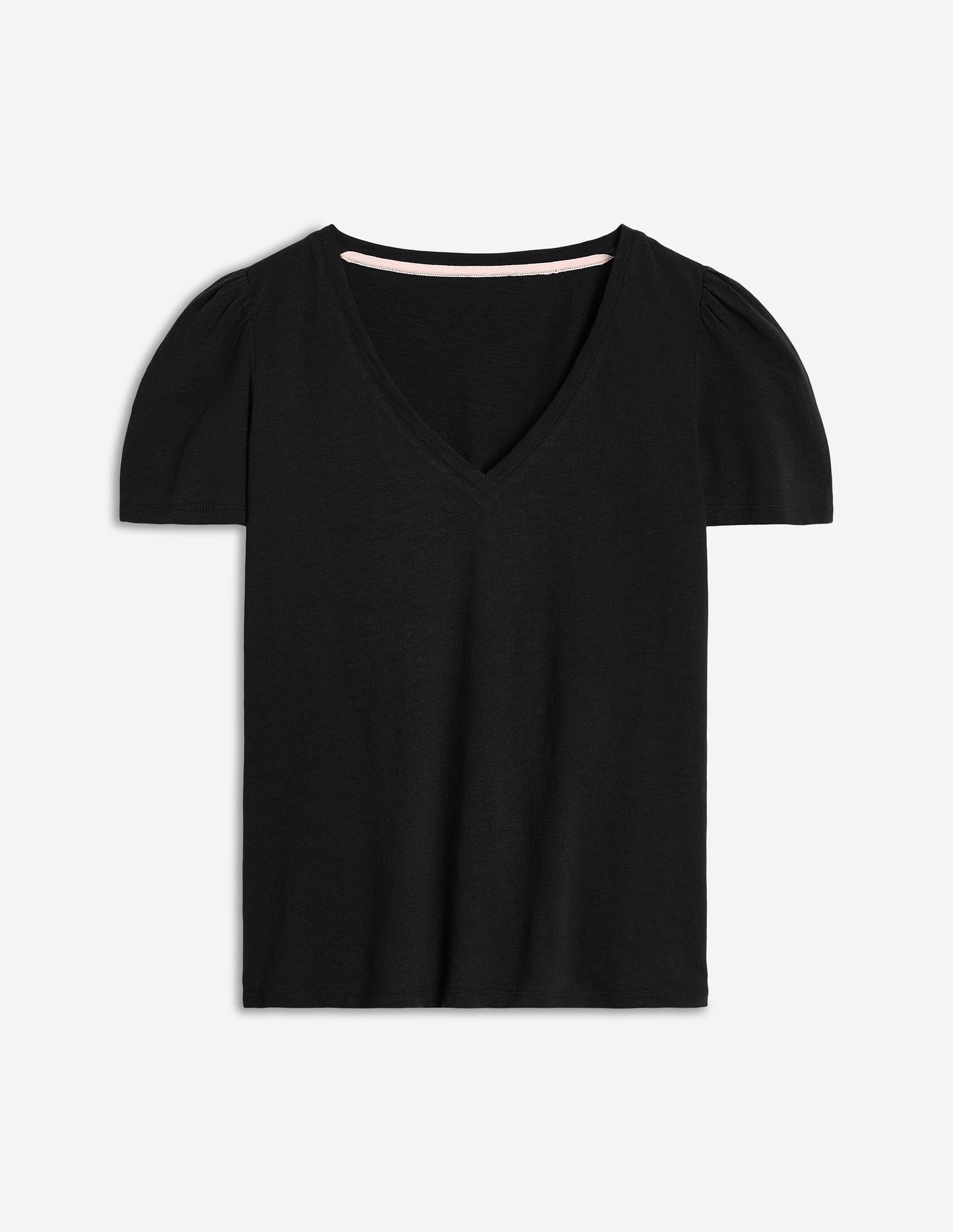 Short Sleeve V Neck T-shirt-Black