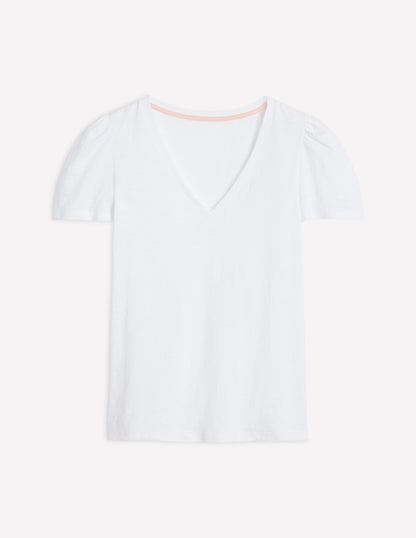 Short Sleeve V Neck T-shirt-White