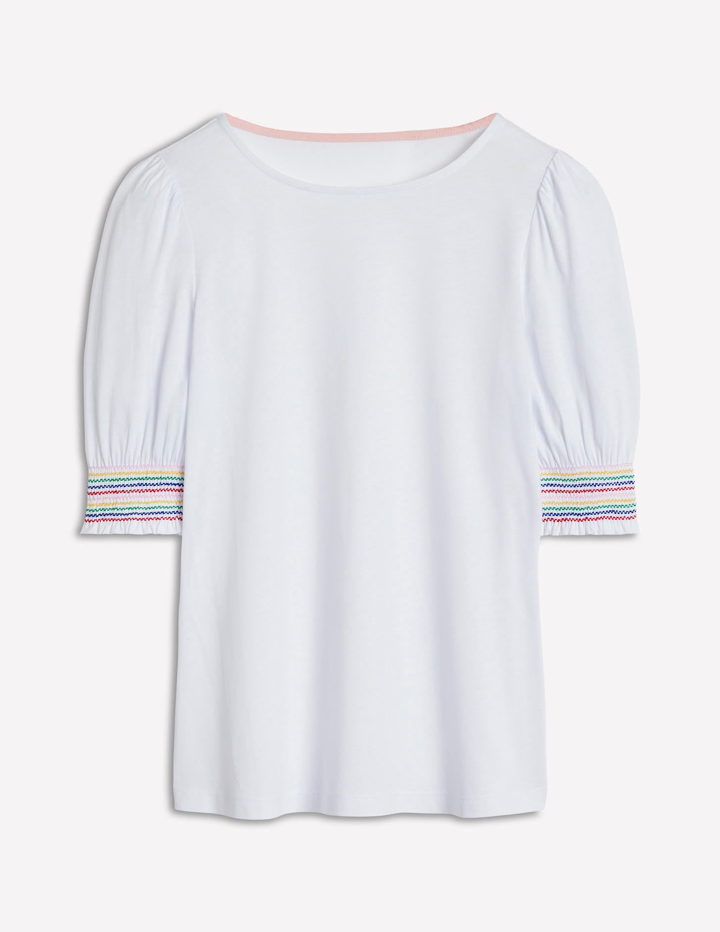 Short Sleeve Smocked Cuff Top-White-5