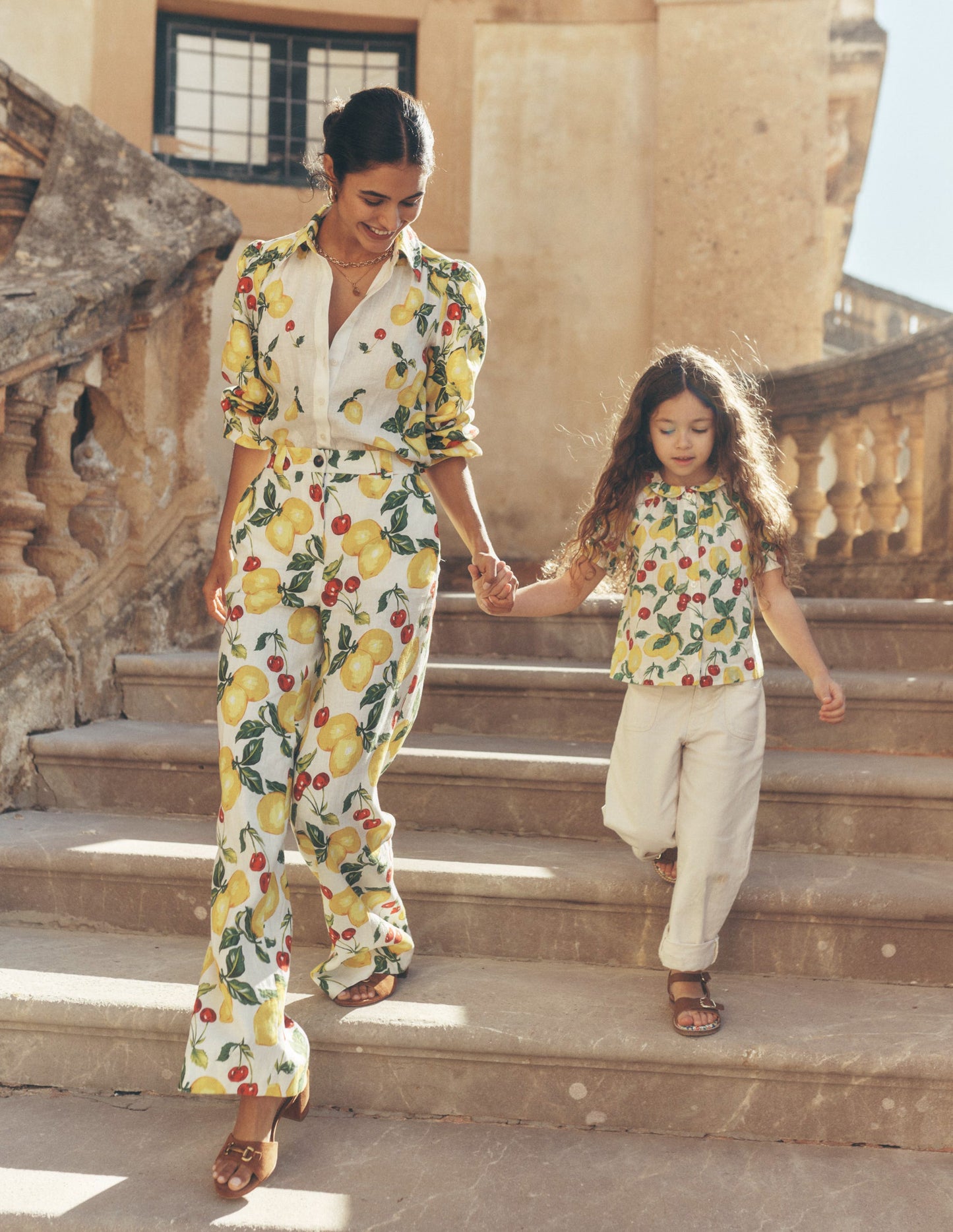 Placement Print Linen Shirt-Ivory, Cherries and Lemons