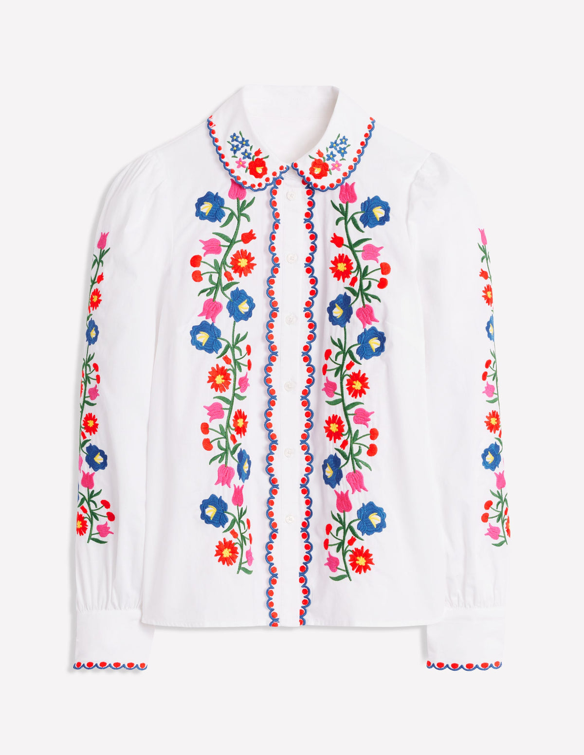Embroidered Cotton Blouse-White, Floral Embroidery - Image 7