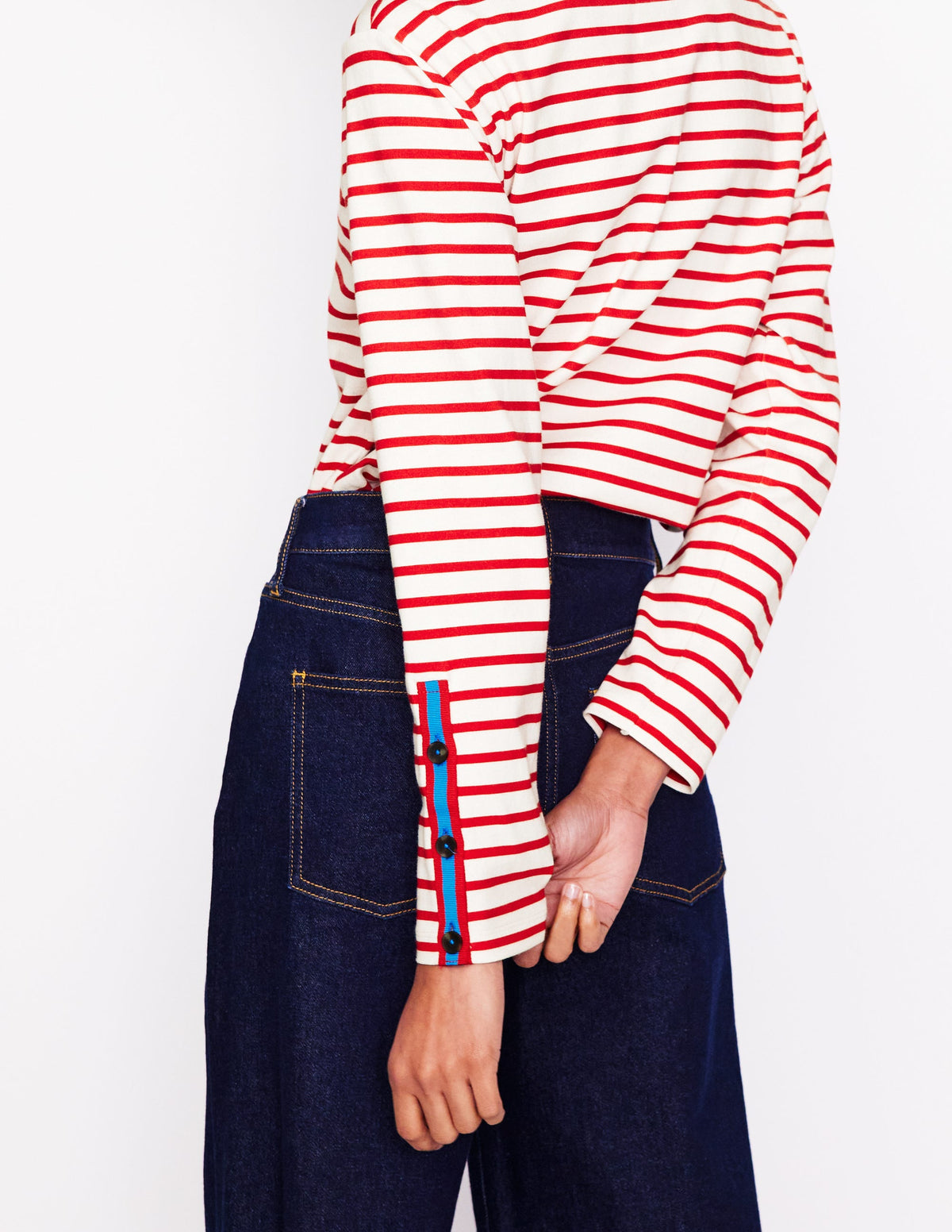 Button Cuff Mariner Breton-Red, Ivory Stripe - Image 1